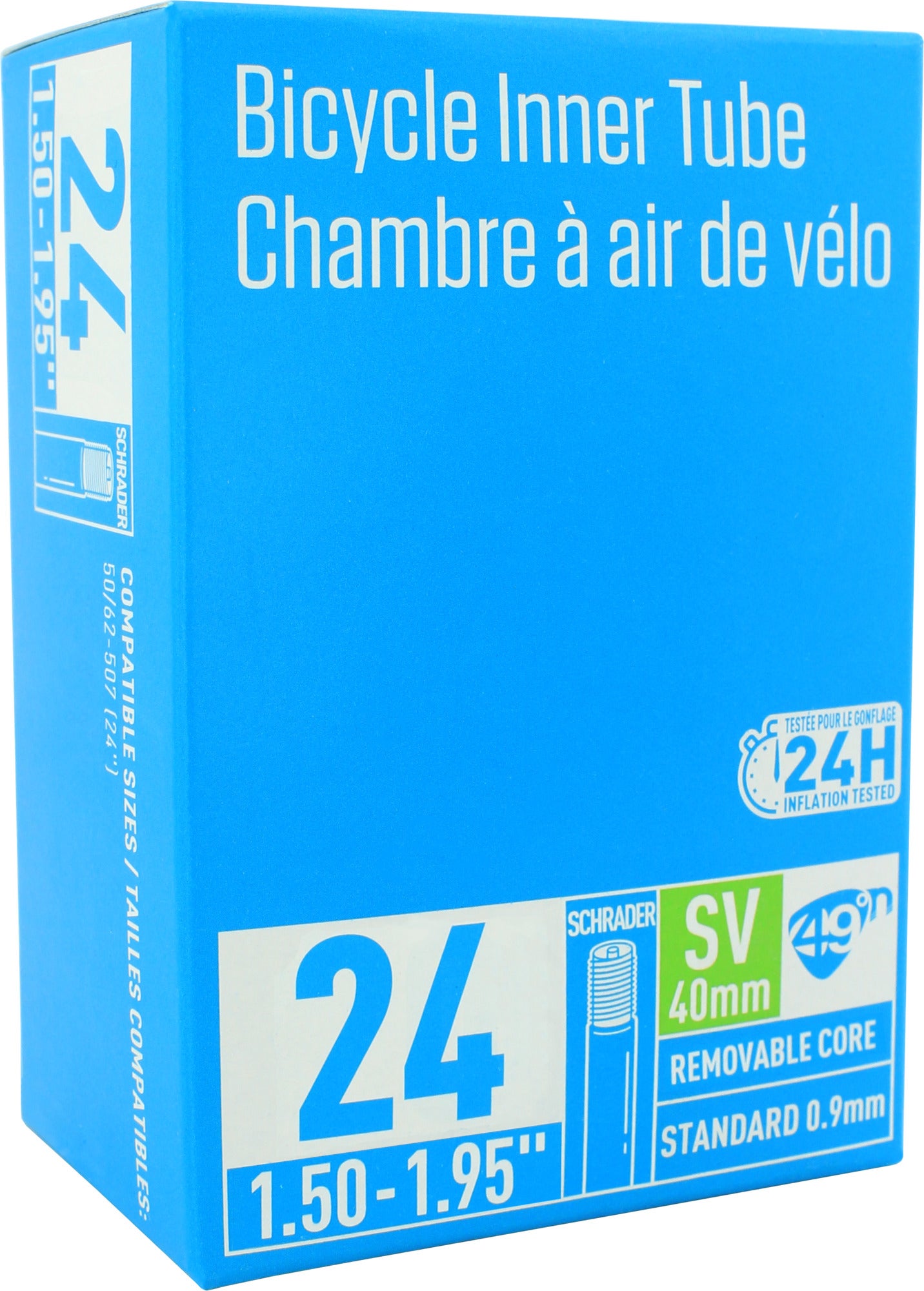 Chambre à Air Pour Vélo 24 Pouces - HQRP - Valves Schrader - Tailles Multiples (1.75 à 2.125)